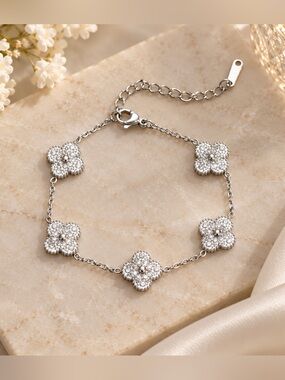 Bracelet Stainless steel Floral CZ Bracelet - Silver